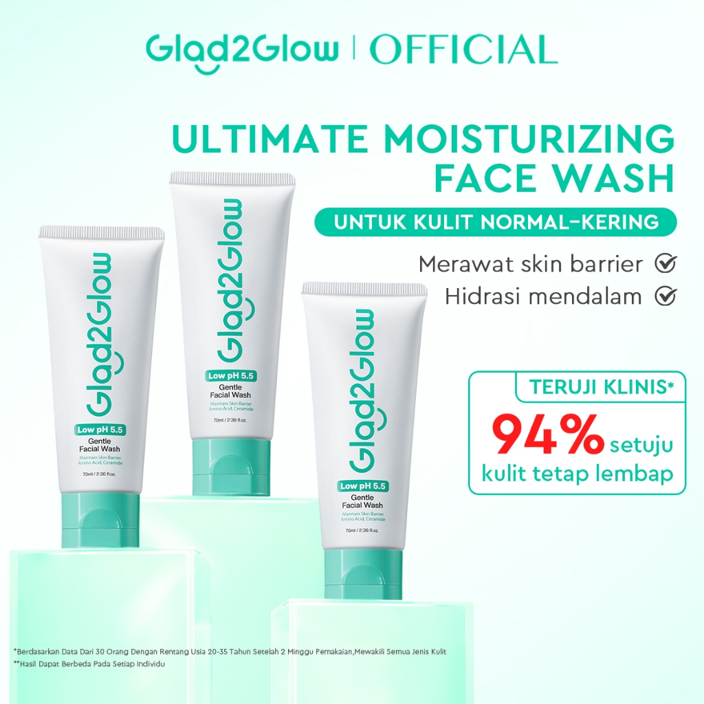 Glad2Glow Ultimate Moisturizing Face Wash,Low pH 5.5 Gentle Face Wash,facial wash pembersih wajah sa