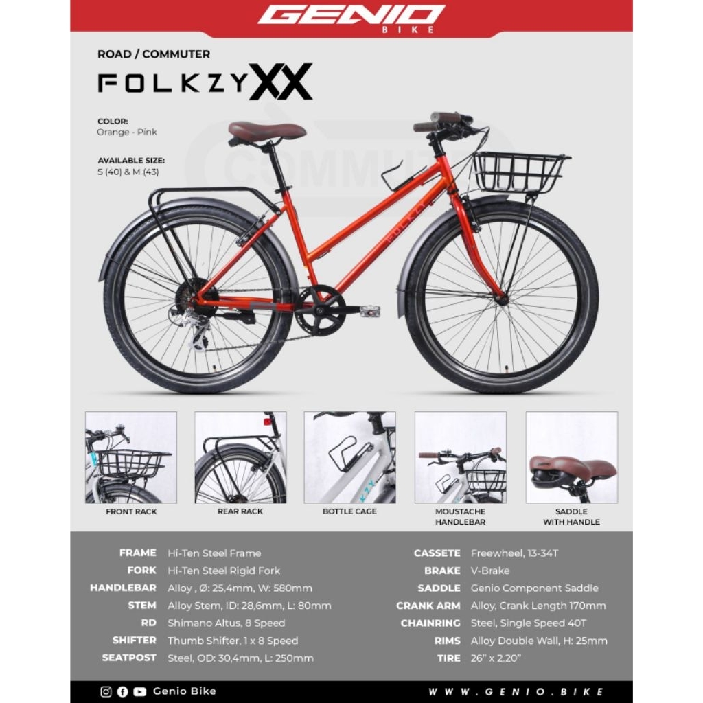 GENIO SEPEDA COMMUTER FOLKZY XX FOLKZY XY 26 INCH  700C - NEW ORI