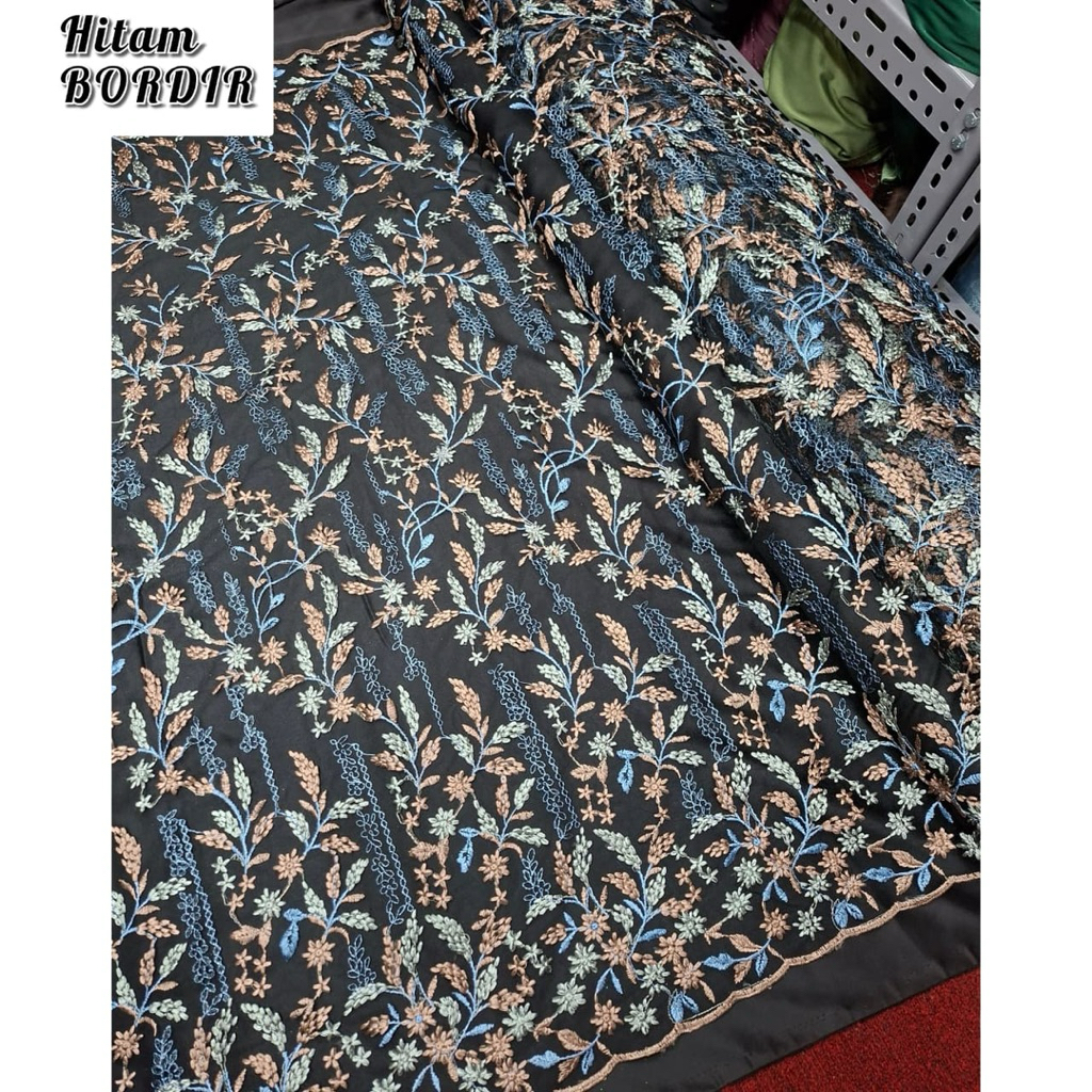 Kain Tile Bordir Garden Two Tone, Kain Brokat Tile Bordir Payet, Kain Tile/Tulle Meteran