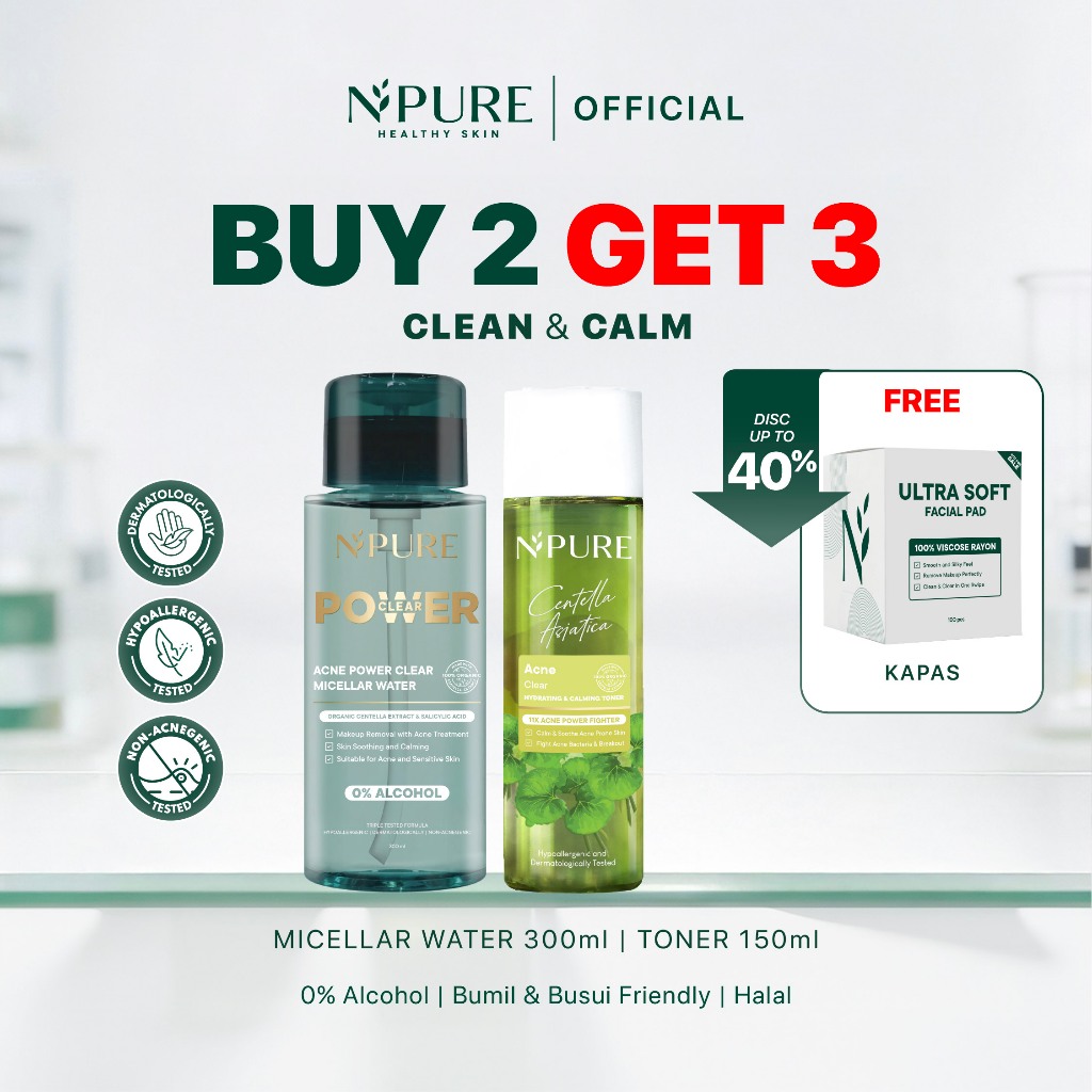 [FREE KAPAS] NPURE Acne Hydrate & Deep Cleanse Set Cica Acne Face Toner 150ml + Acne Power Clear Mic