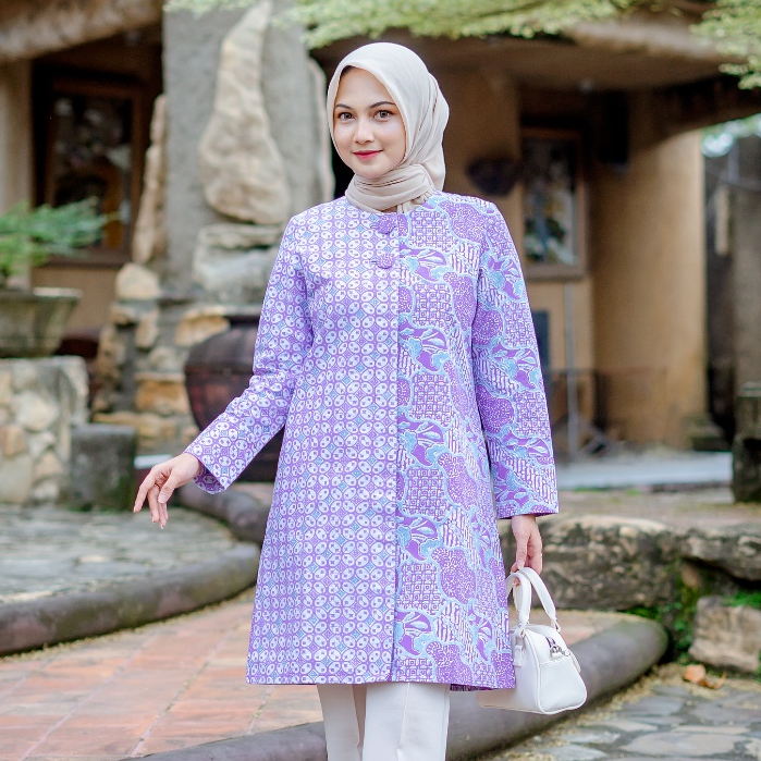 Linggayoni Tunik Batik Lapis Furing Trikot Batik Wanita Modern Batik Kerja Kantor Wanita Motif Shana