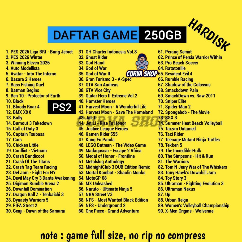 HDD Eksternal PS2 250GB Full Bisa Request
