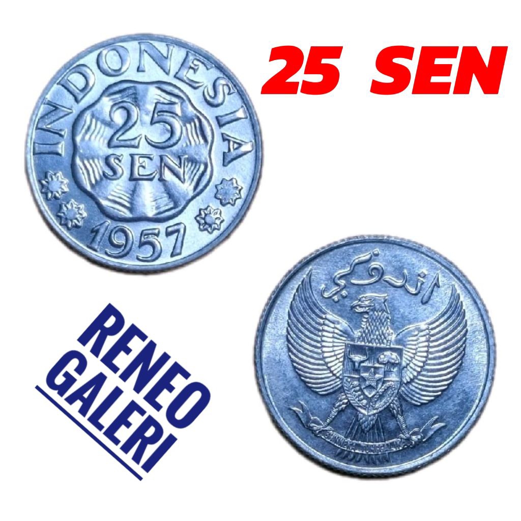Berkilau koin 25 Sen Garuda Tahun 1952 1954 1957 Uang logam Indonesia kuno 0,25 Rupiah