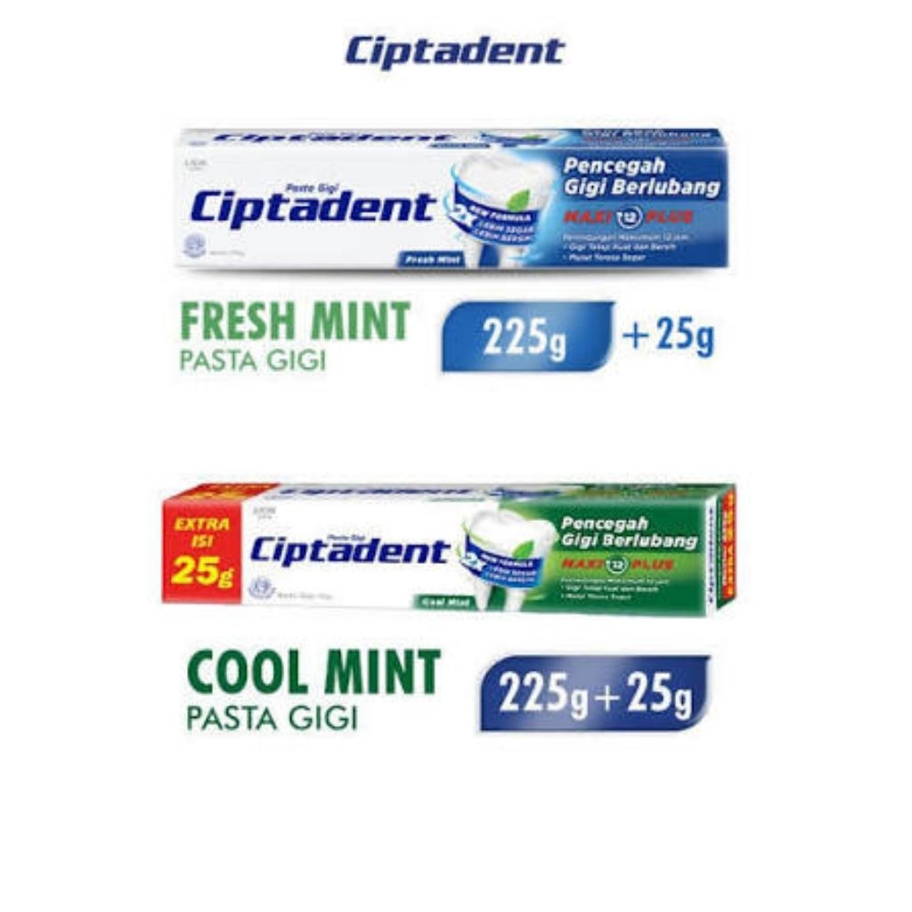 ciptadent pasta gigi 225 gram - formula maxi perlindungan 12 jam, kesegaran maksimal
