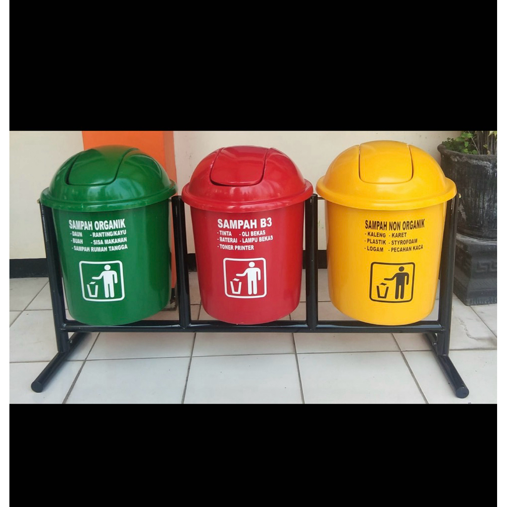 tempat sampah 3 pilah kapasitas 50 litter, tempat sampah 3in1