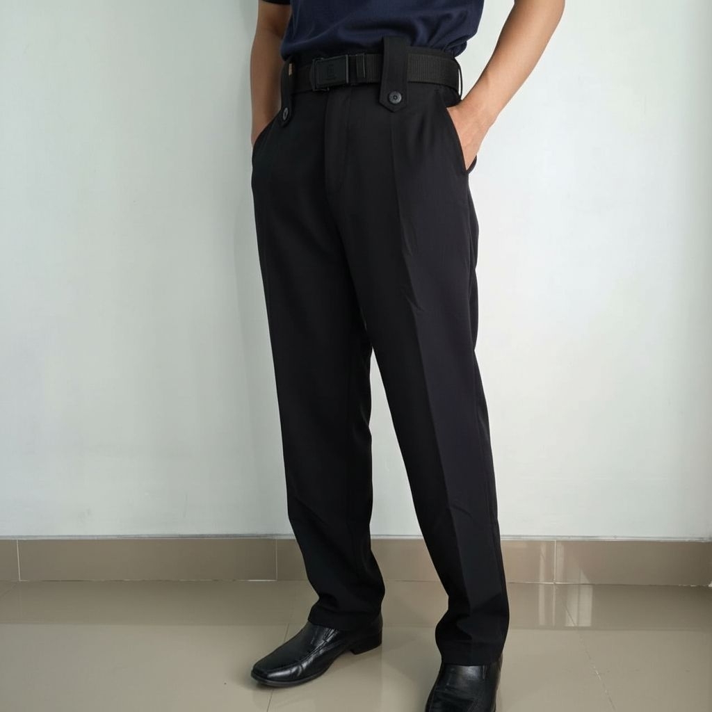 Celana PDH Polri Bahan Katun Stretch Premium - Celana Dinas Kerja Pria Nyaman & Elastis (Slim Fit)
