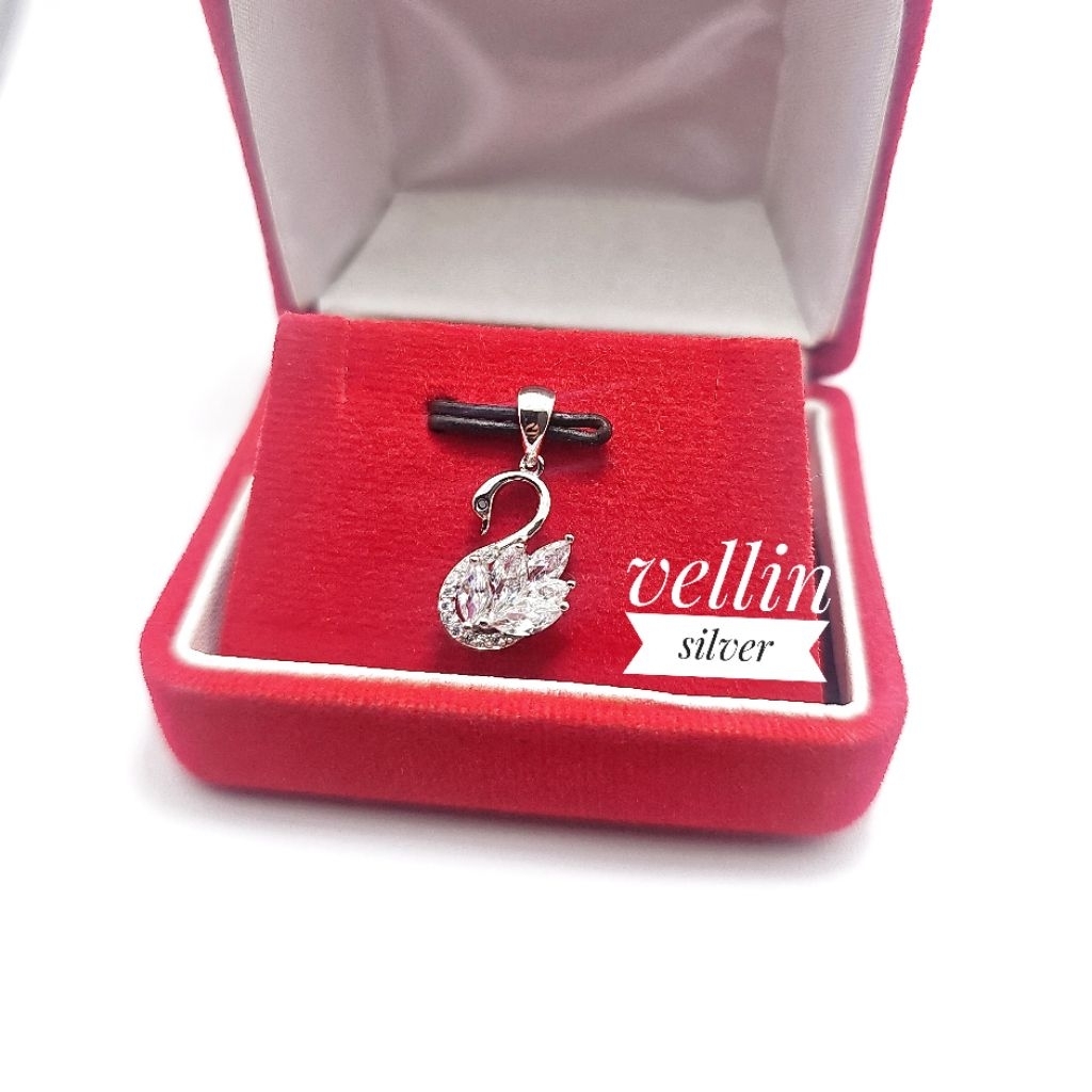 Liontin Angsa Perak 925 Lapis Emas Putih - Bandul Angsa Silver Asli 925 Antikarat