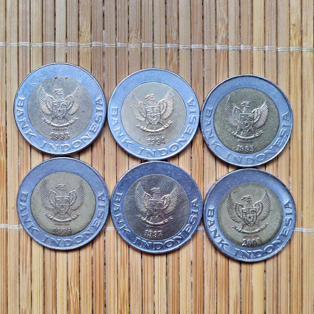 uang coin indonesia (koin bimetal seribu rupiah) Rp1.000,- 1 set (6 pcs thn 93 94 95 96 97 2000)