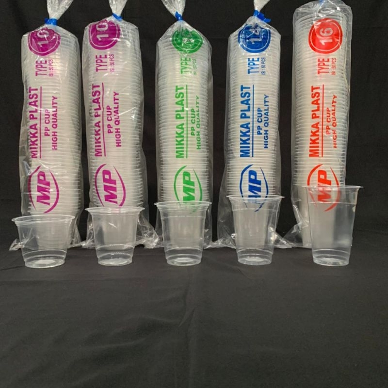 GELAS PLASTIK CUP MP BENING 14OZ, 160Z WADAH POP ICE POPICE ES MINUM CANGKIR PELASTIK KAP TRANSPARAN
