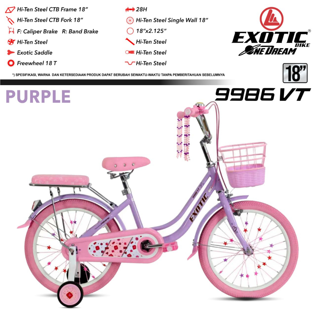 sepeda anak mini 18 inch exotic 9986 vt sepeda anak anak perempuan by pacific