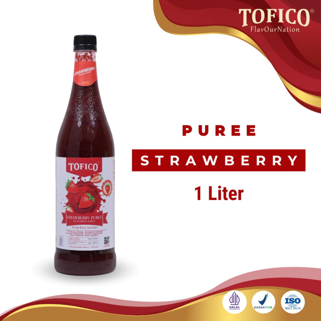 TOFICO Strawberry Puree Syrup 1L - Sirup Tofico Premium Rasa Stroberi 1000 ml (NEW PACKAGING)