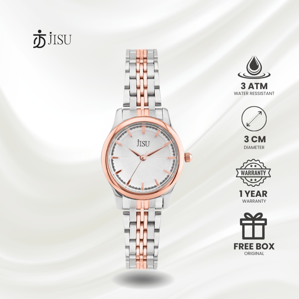 Jam Tangan Wanita Anti Air Analog Silver Gold Kasual Elegant Stainless Anti Karat Jisu Watch 75008