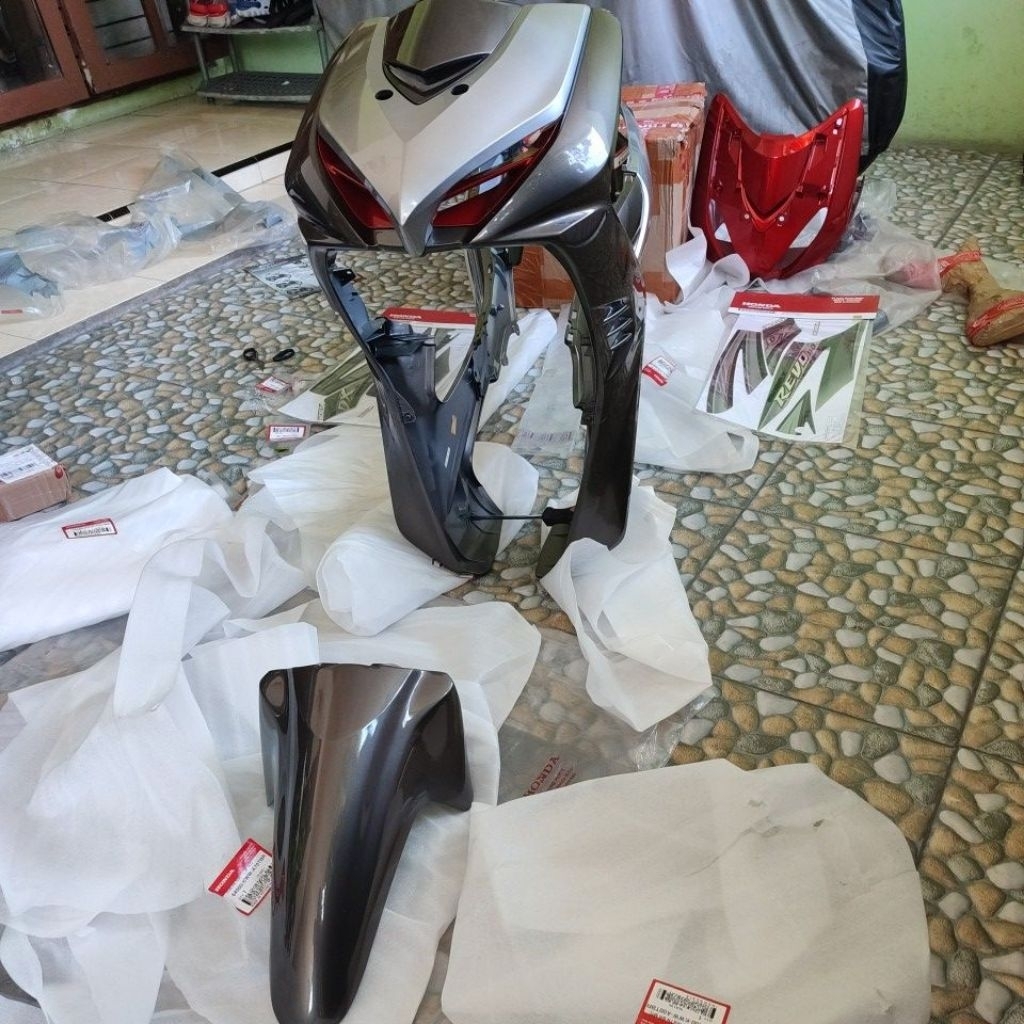 BODY SET HONDA REVO DX REVO ABSOLUTE BROWN SILVER FULL ORIGINAL AHM TAMENG SAYAP COVER DASI SET