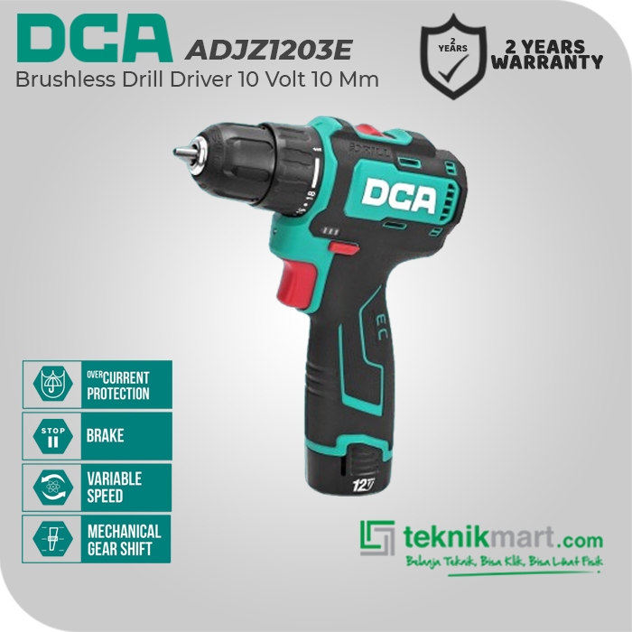 DCA Brushless Drill Driver / Bor Obeng Baterai 12Volt 10Mm ADJZ1203E (FULL SET)