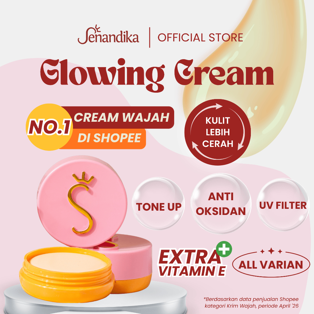 Senandika Glowing Cream Vit-E BPOM krim pencerah wajah skincare moisturizer aman bumil busui