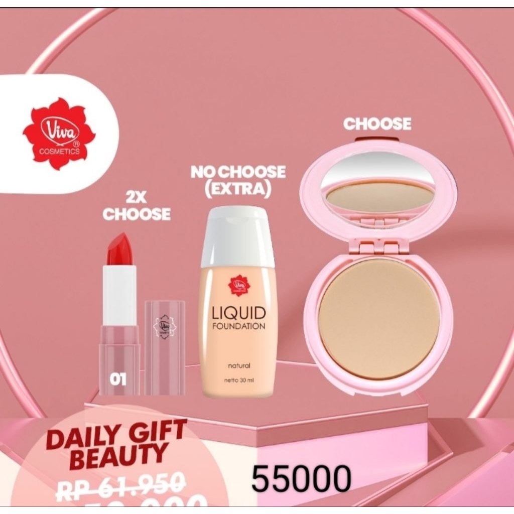 bedak padat ,foundation dan 2pcs lipstik viva