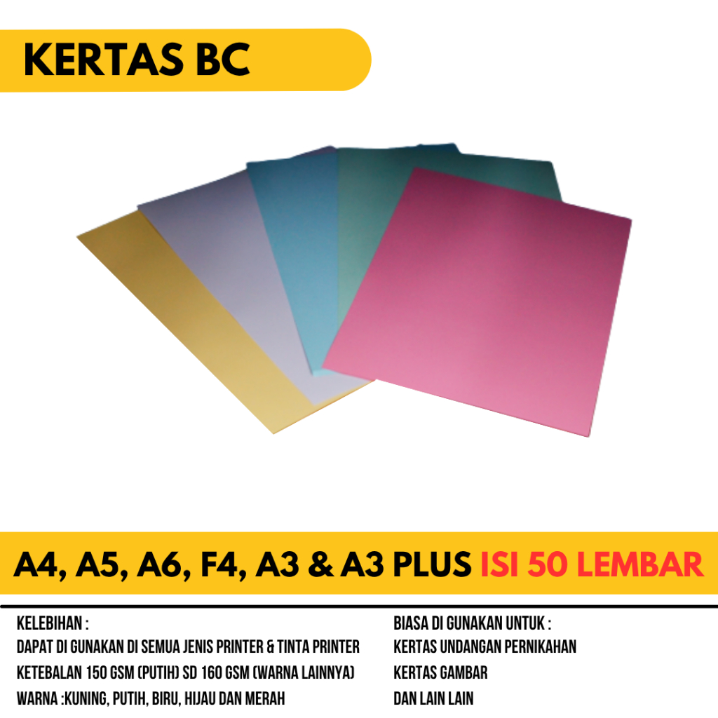 [50 LBR] Kertas BC A4, F4, A3, A5, A6 & A3PLUS Kertas Manila