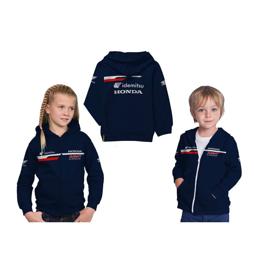 Jaket Hoodie Anak MotoGP Honda Team Asia Moto3 Balap Motor Biru Full Printing Free Custom Nama,No,Lo