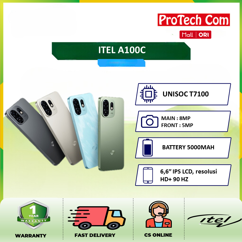 itel A100C 4+64GB Layar 6.6" 90Hz Tahan Banting Military-Grade Big Memory UltraLink Free Call 5000mA