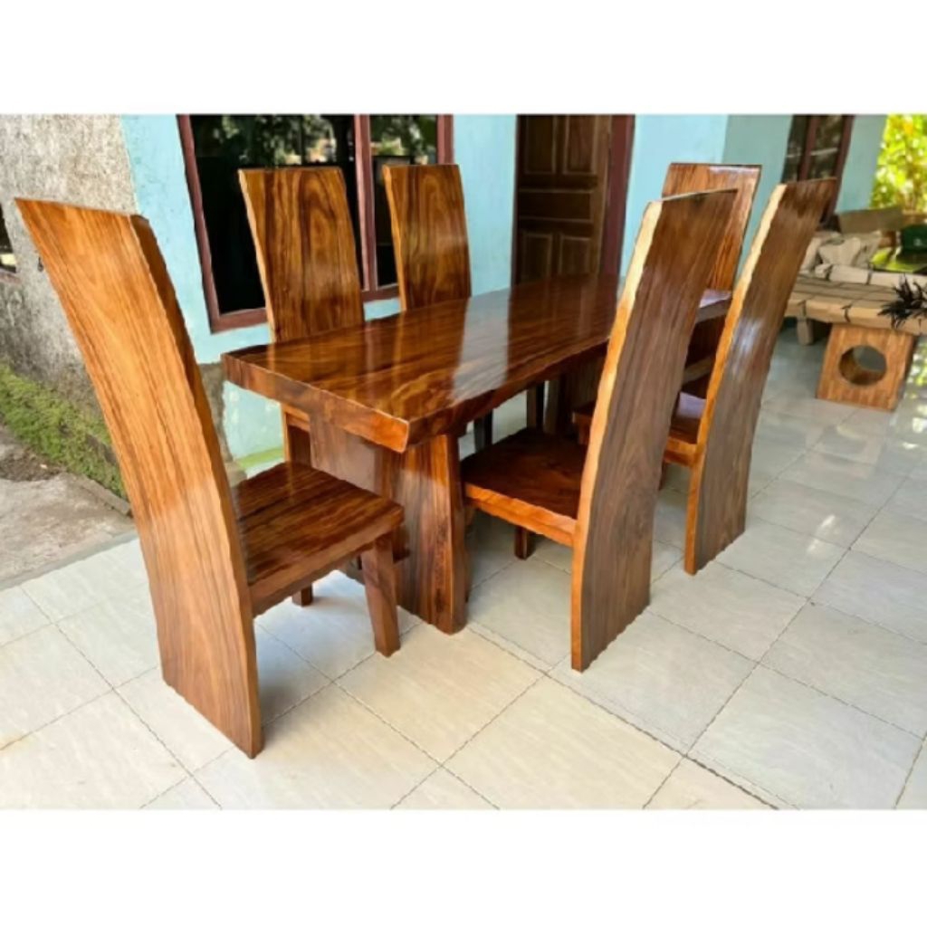 SET MEJA MAKAN KAYU MEH SOLID