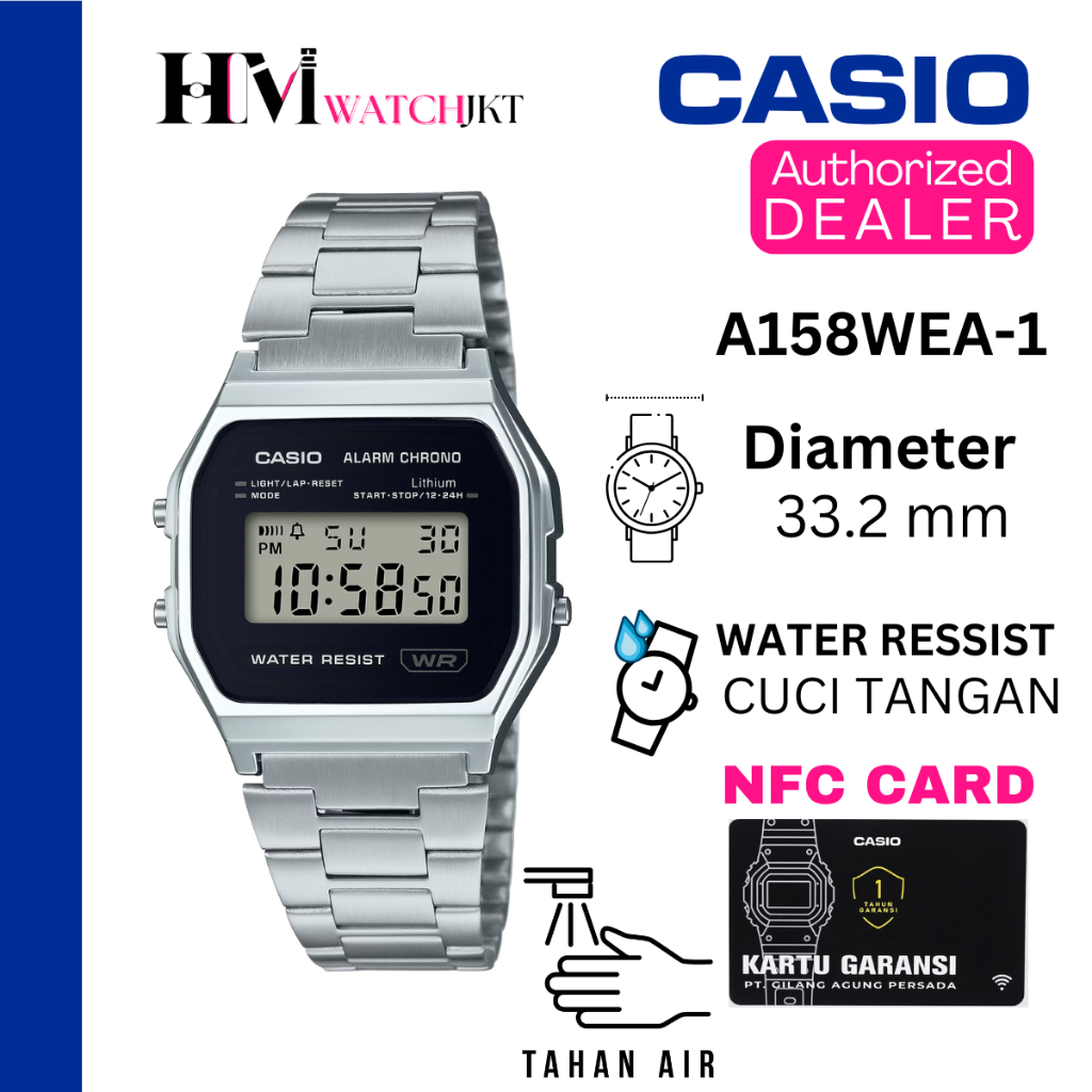 CASIO A158WEA-1DF Jam Tangan Unisex Original Digital Antiair A158WEA-1 A158