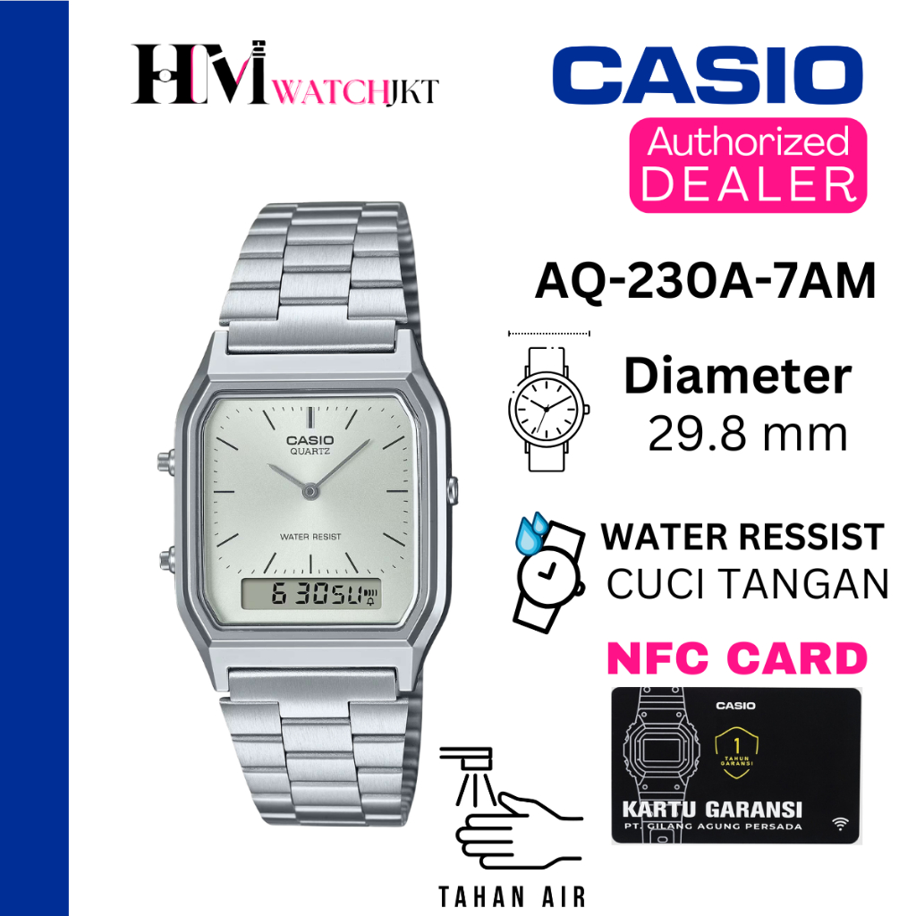 CASIO AQ-230A-7AMQYDF Jam Tangan Unisex Original Analog-Digital Vintage Antiair AQ-230A-7AMQY