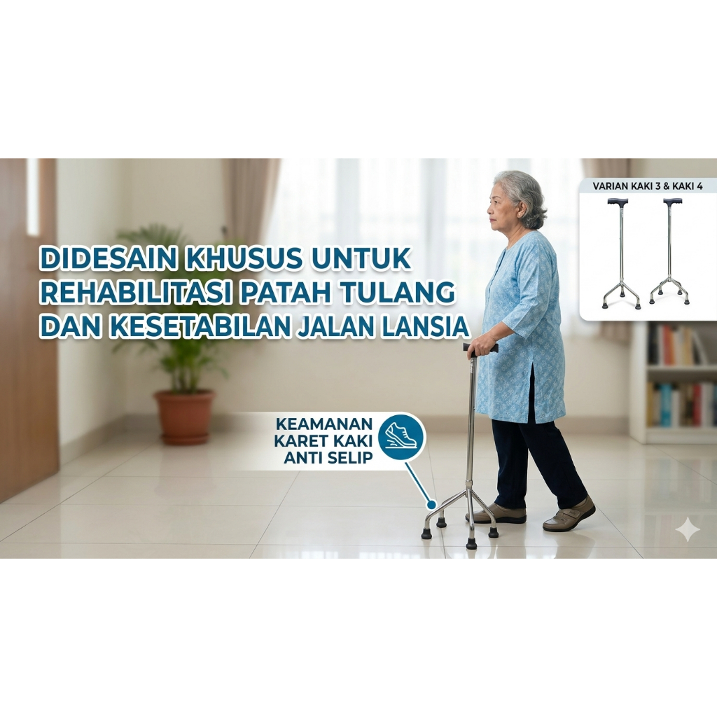 Terbaik ONE MED Tongkat Jalan Kaki 4 / Kaki 3 alat bantu jalan untuk patah tulang/cedera kaki rehabi