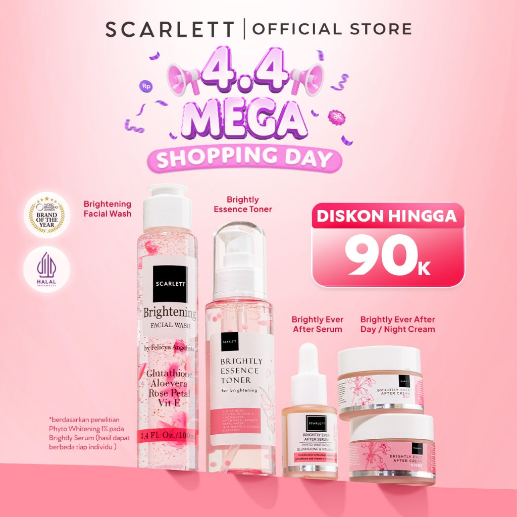 SCARLETT Brightly Ever After Series - Paket Lengkap Mencerahkan Wajah 5in1-Brightening Moisturizer +
