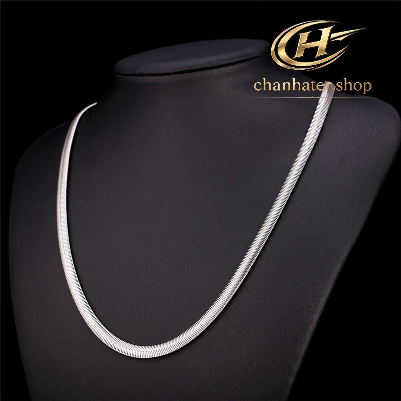 Kalung titanium pria wanita belut silver perak putih rantai panjang keren