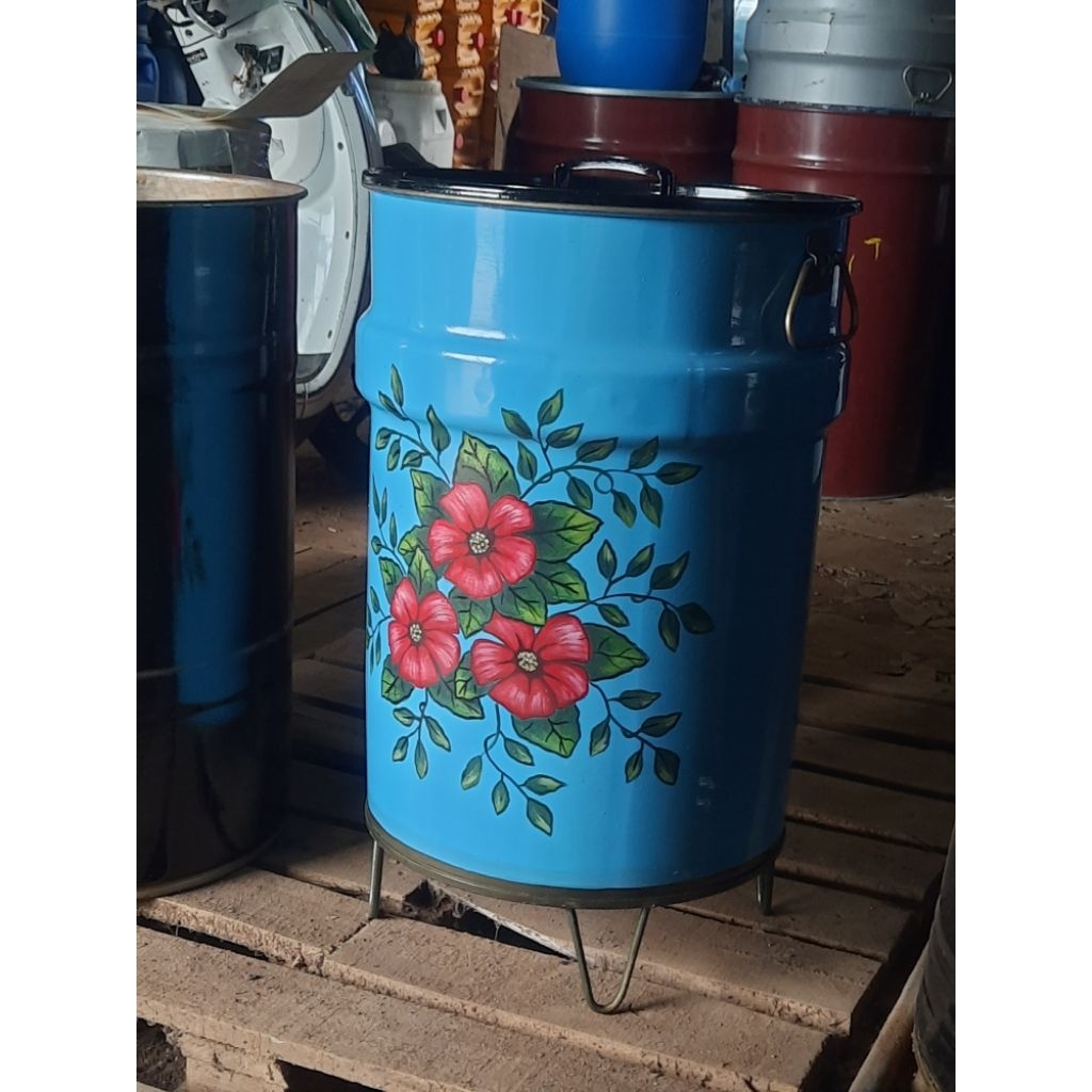 Tong Sampah Drum Besi Lukis kapasitas 50ltr + Kaki