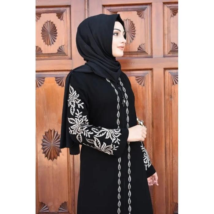 Abaya Gamis Hitam - Salaf Boutique, Busana Muslim Syari Mewah - Lembut - Ziper Daun