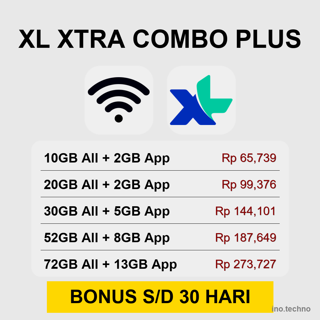 Kuota XL Xtra Combo Plus 10GB 20GB 30GB 52GB 72GB + Apps | Paket Internet XL + Telpon Semua Operator