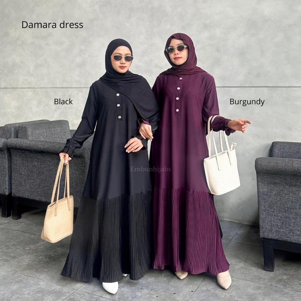 DAMARA Dress Plisket ANTI UV Elegan By Embun Hijab - Gamis Plisket Abaya Premium Kekinian