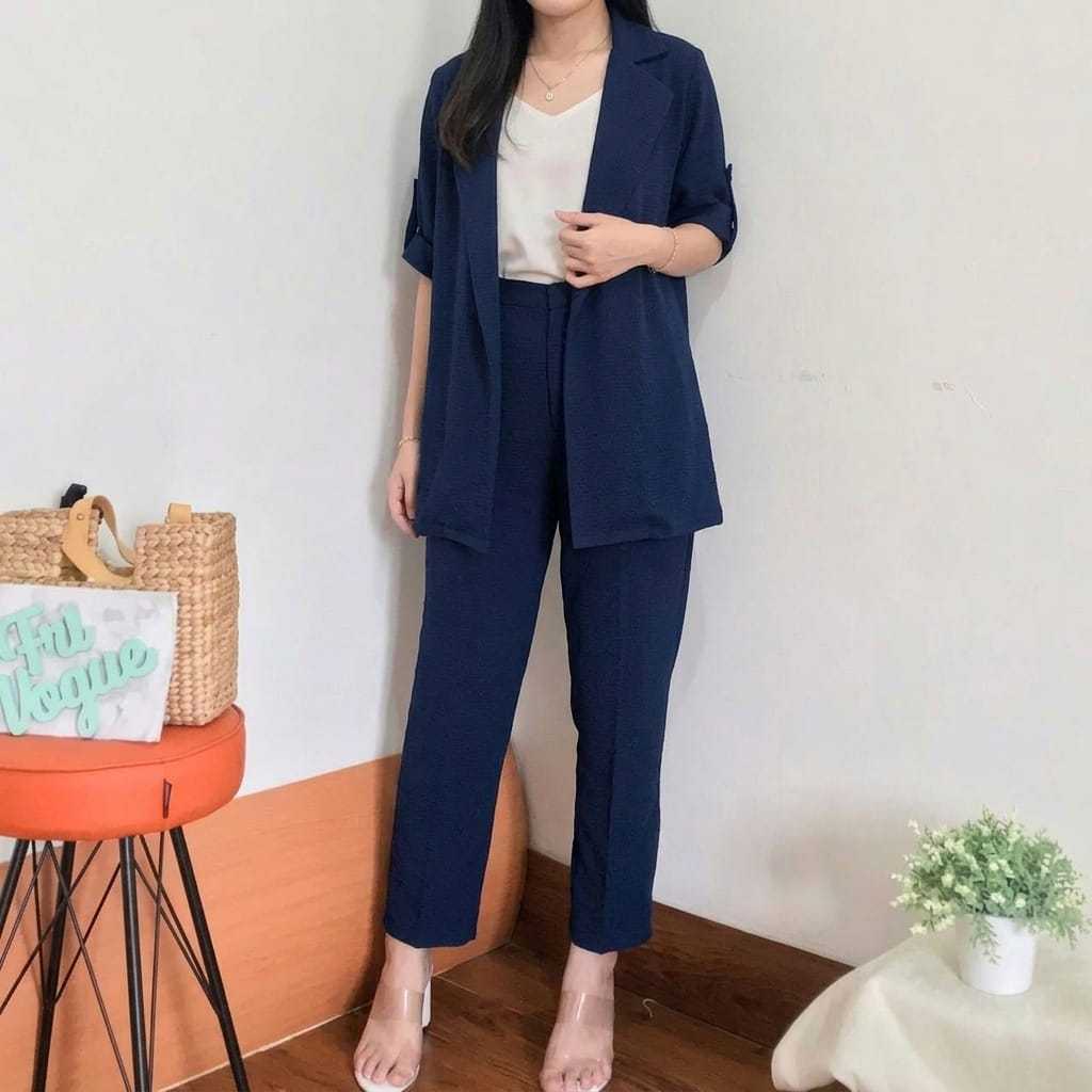 setelan blazer tanpa inner wanita lengan panjang