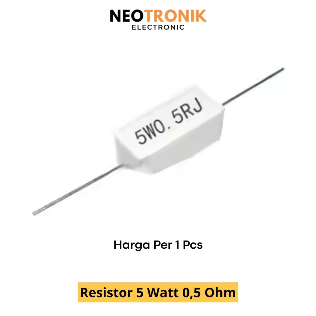 Resistor Keramik R Kapur 5 Watt 0.5 Ohm R 5 Watt 0.5R