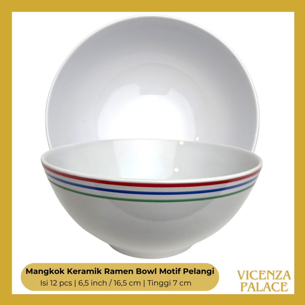 Mangkok Keramik Ramen Bowl Motif Pelangi Lucky (1 Lusin)