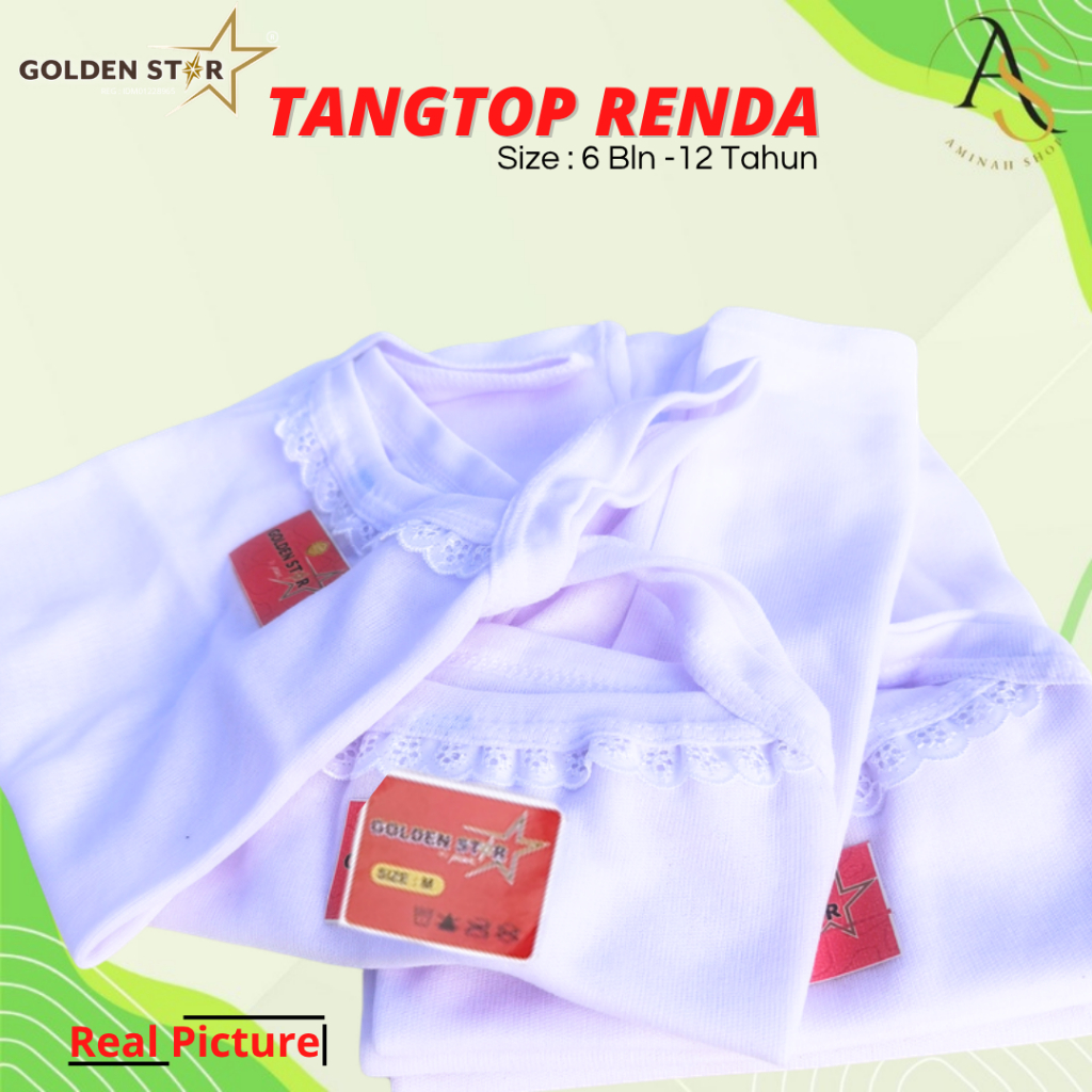 12 Pcs Kaos Singlet Anak Perempuan sampai remaja warna putih renda - singlet anak golden star -Tankt
