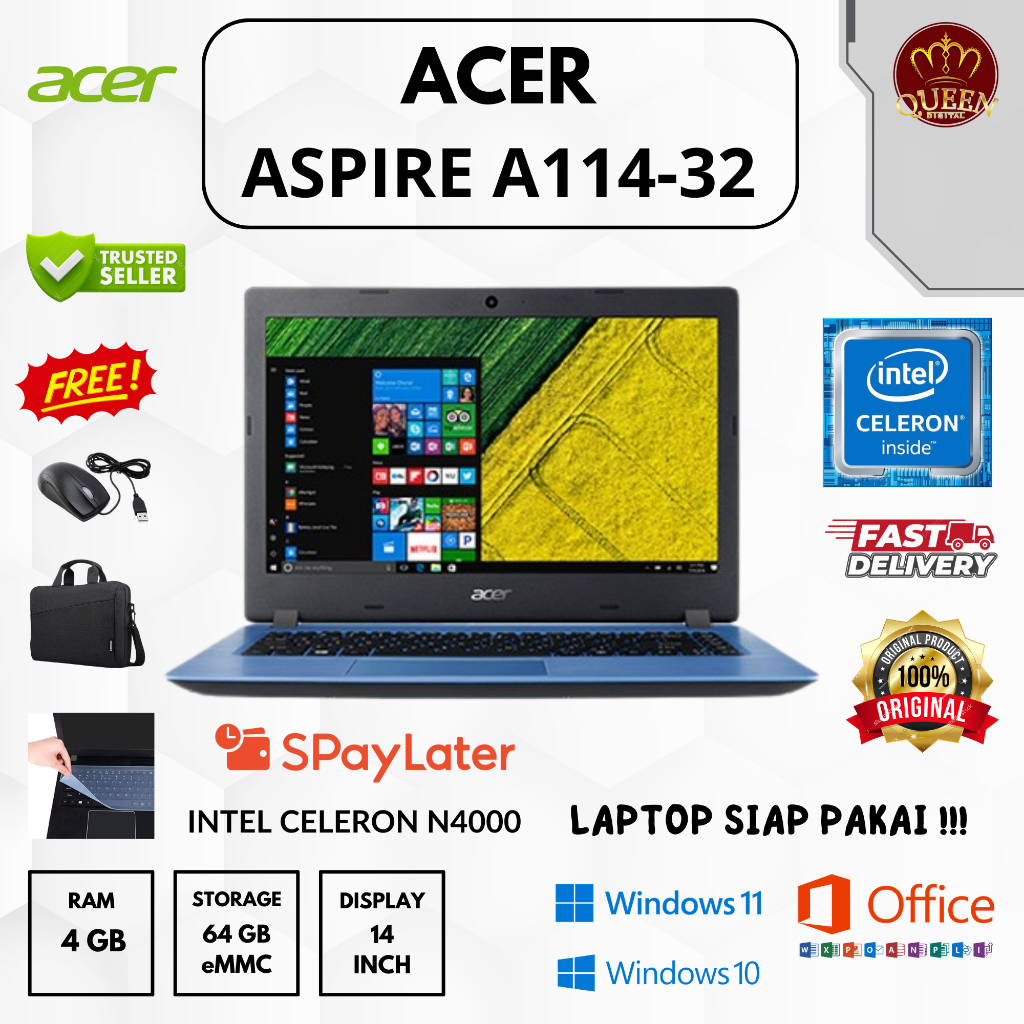 ACER ASPIRE A114-32 | INTEL CELERON N4000 | 4GB RAM | eMMC 64GB | 14 INCH