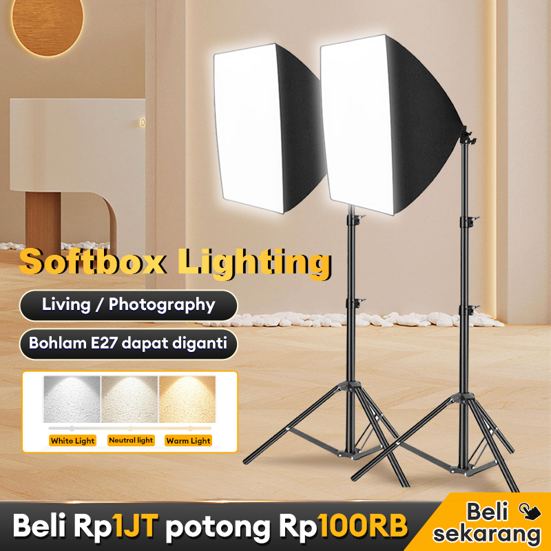 Softbox Lighting Kit Lampu Studio Fotografi Foto Video Live Streaming Youtuber 3 Warna
