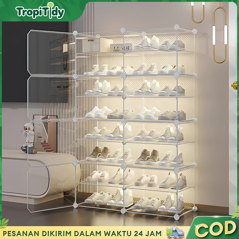 TropiTidy Rak sepatu tertutup plastik transparan / lemari sepatu tertutup anti debu/Rak sepatu susun
