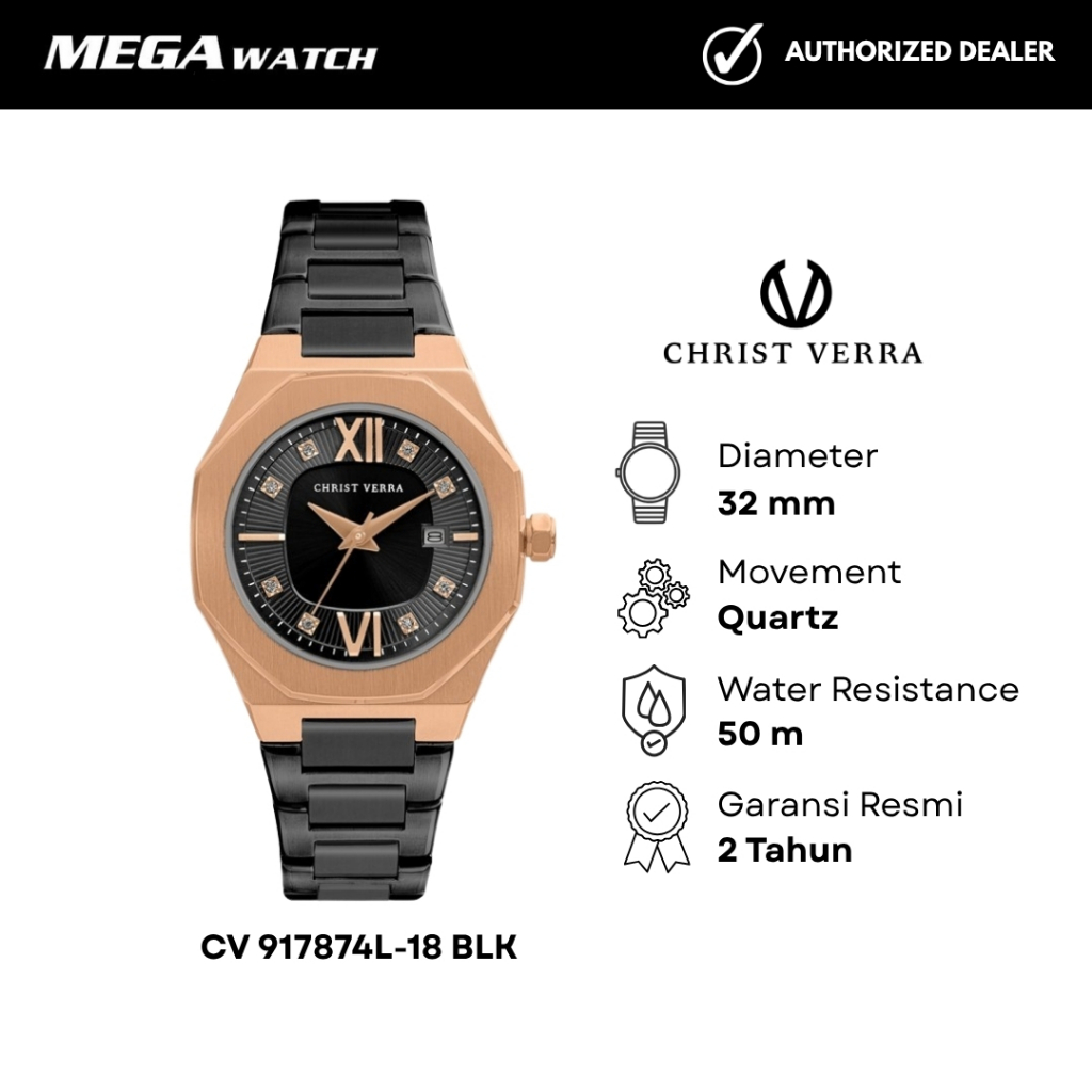 Jam Tangan CHRIST VERRA CHRIST VERRA Wanita Original CV 917874L-18 BLK