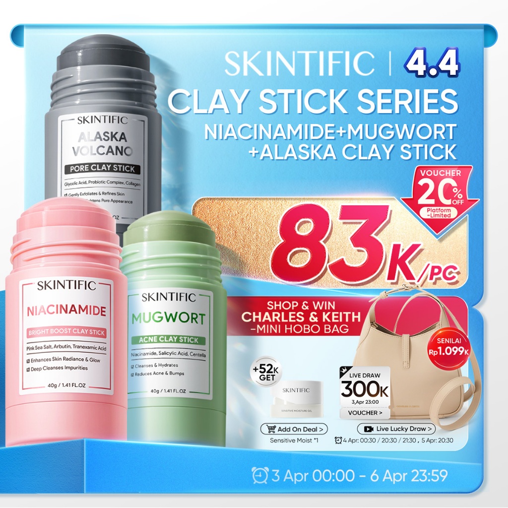 SKINTIFIC   Clay Mask Stick  Series /MaskerJerawat&Masker Komedo/Mugwort Acne  + Niacinamide+Alaska 