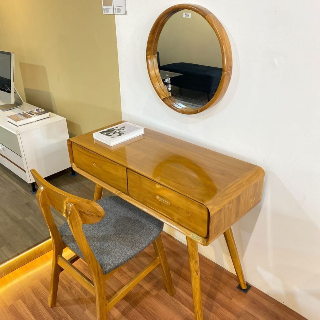 Meja rias minimalis/kursi ropan / cermin bulat