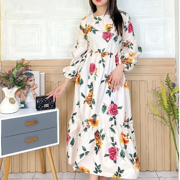 ANB - ZER LAYSHA DRESS / DRESS PANJANG / DRES WANITA / DRES MOTIF / DRESS POLOS / ATSAN DEWASA / DRE