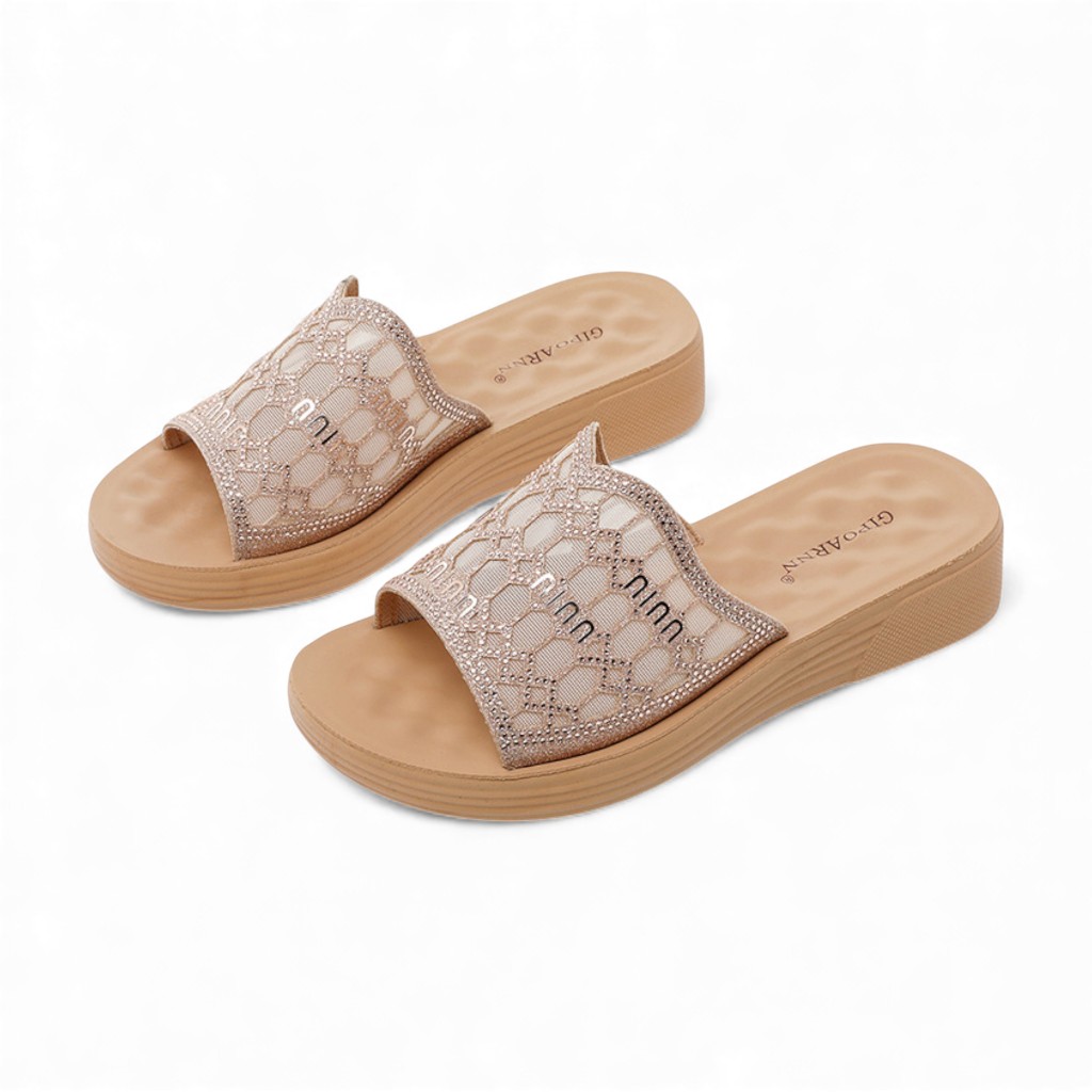 Sandal Wanita Pesta Model Sofiya - Sendal Cewek Flat Kondangan sandal  wedges motif permata wedge