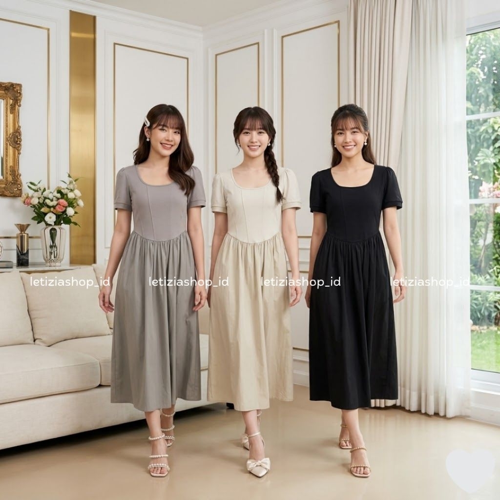 LETIZIA - ZETIAN DRESS CASUAL MAXI FLARE STRETCH HIGHWAIST VINTAGE ELEGANT
