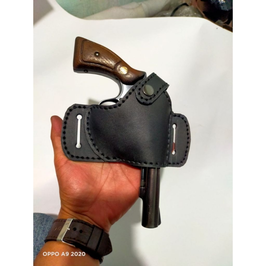 HOLSTER REVOLVER POLRI SARUNG SENJATA KULIT BERKUALITAS MODEL LUAR/ PINGGANG