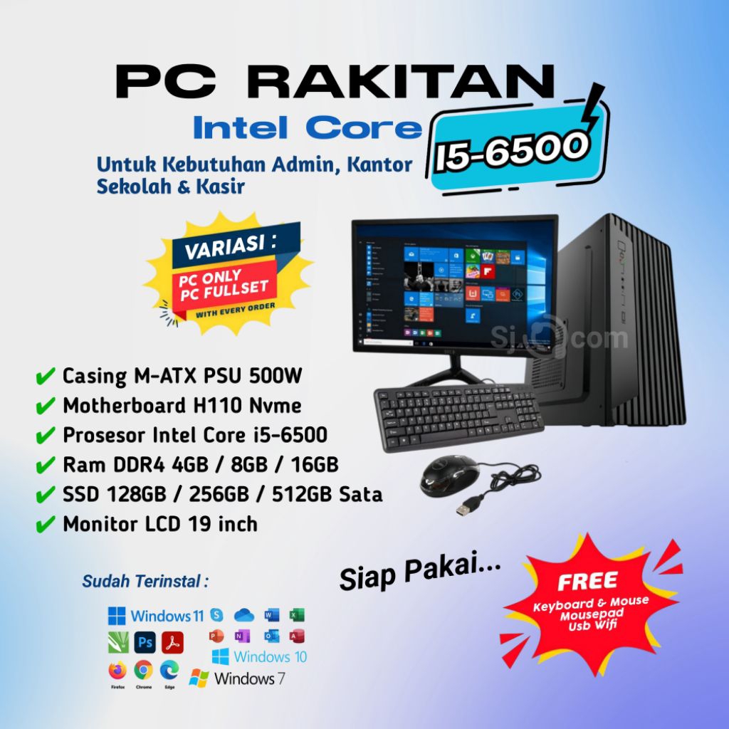 PC CORE I5 FULLSET TERMURAH/ PC KOMPUTER RAKITAN CORE I5 FULLSET RAM 8GB SSD 128GB + MONITOR 19 INCH