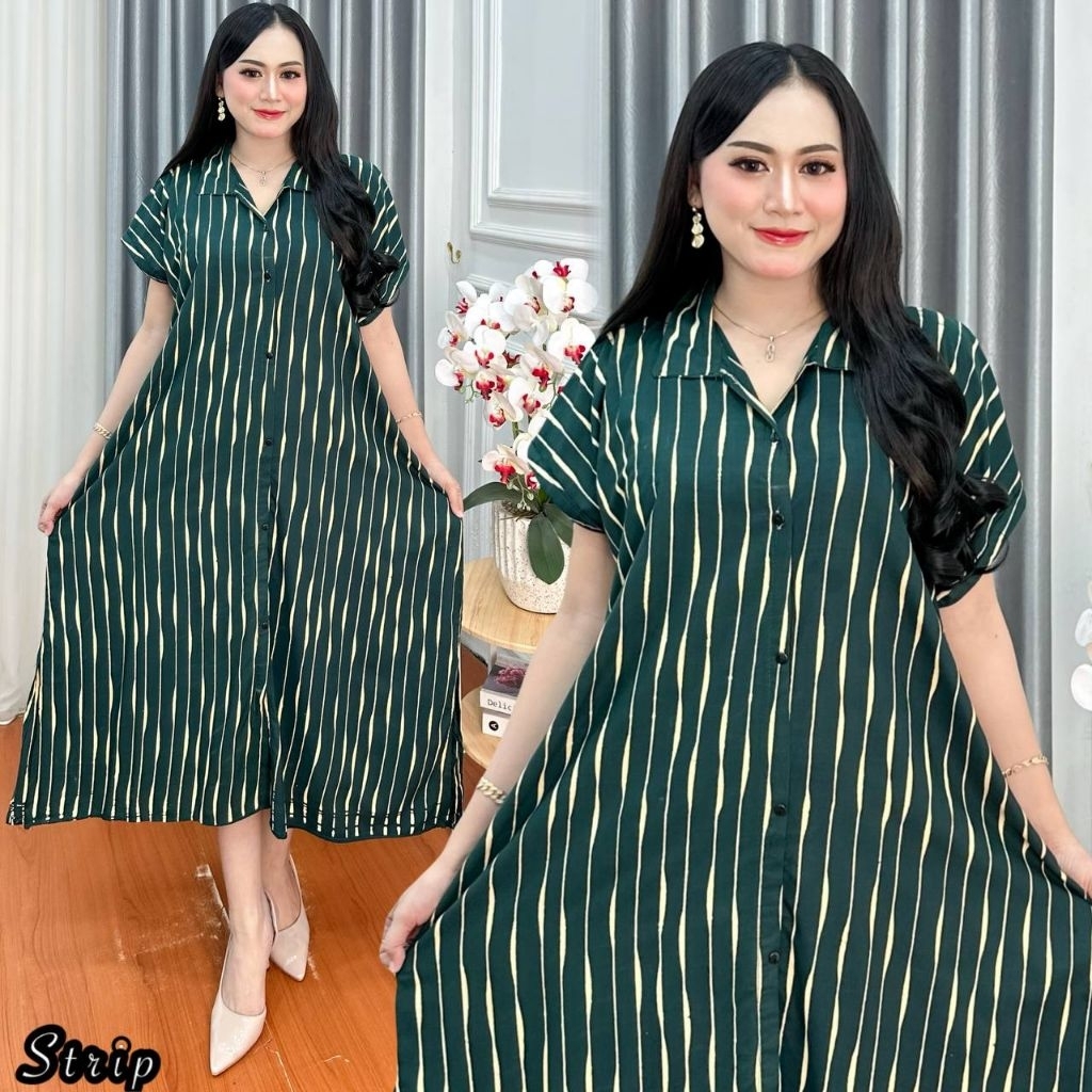 Daster Kerah Aprilia Stripe Jumbo Ld 130cm Bahan Rayon Super Premium Cocok dipakai untuk Bumil dan B