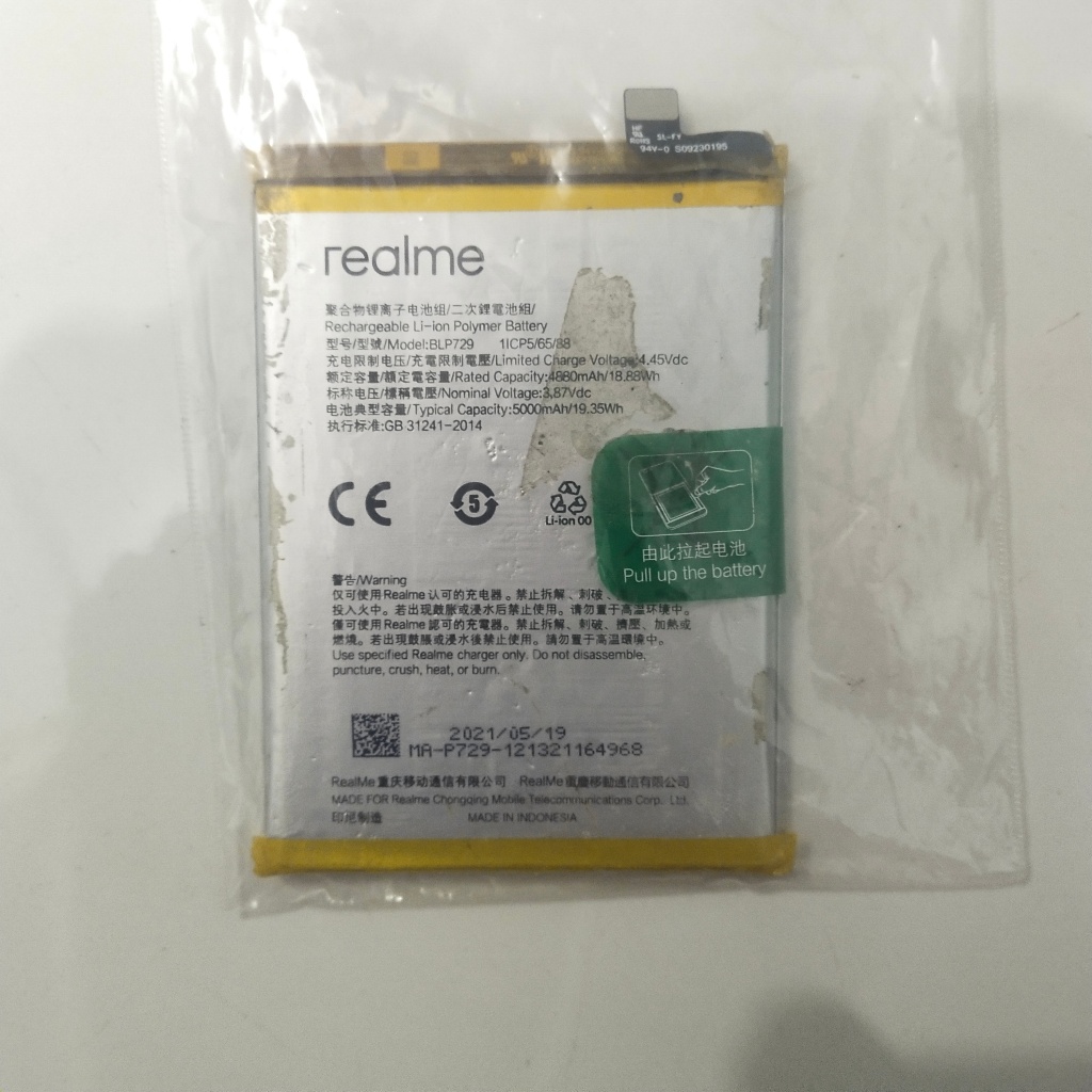 Baterai Second Li-ion BLP729 5000 mAh untuk Model Realme C3, C11, C20, C21, C21Y, 5, 5i, 5S, Narzo 1